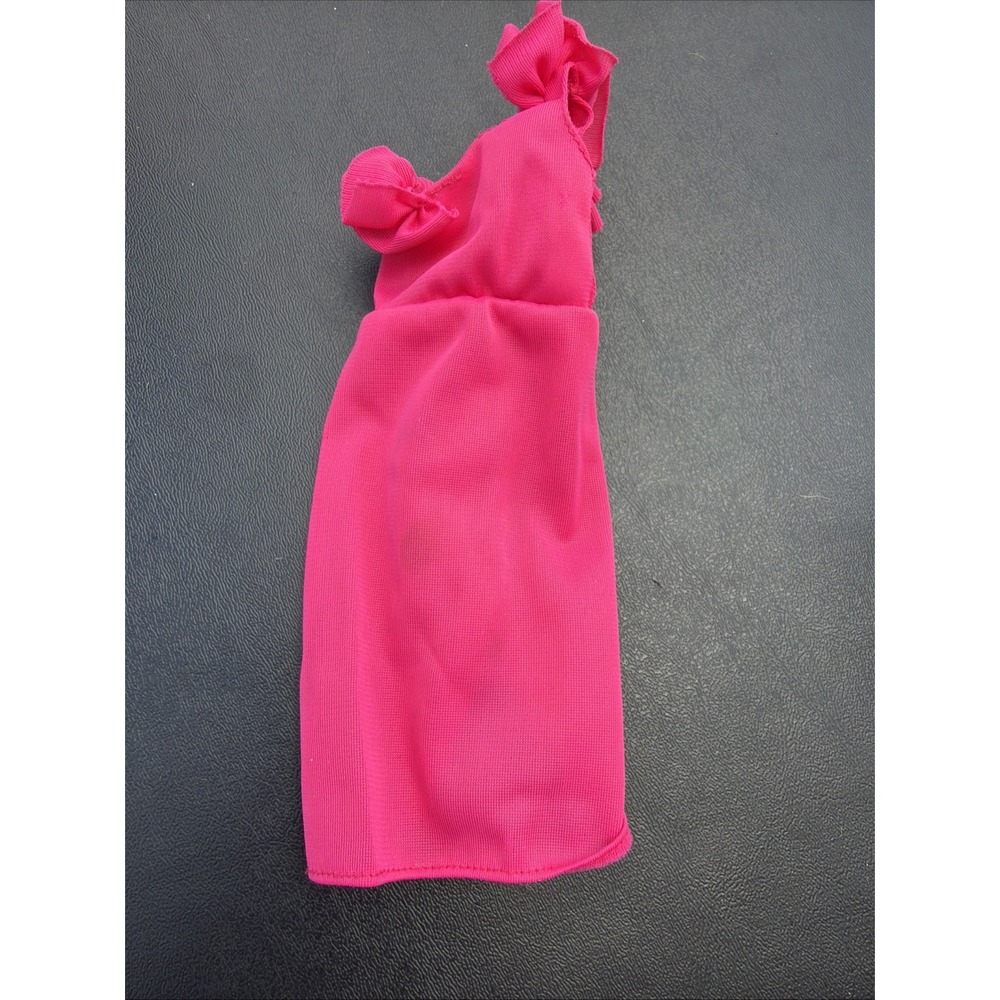 Vintage 70s Barbie-Dk Pink One-Shoulder Ruffled Dress-Genuine Barbie Fashion Tag